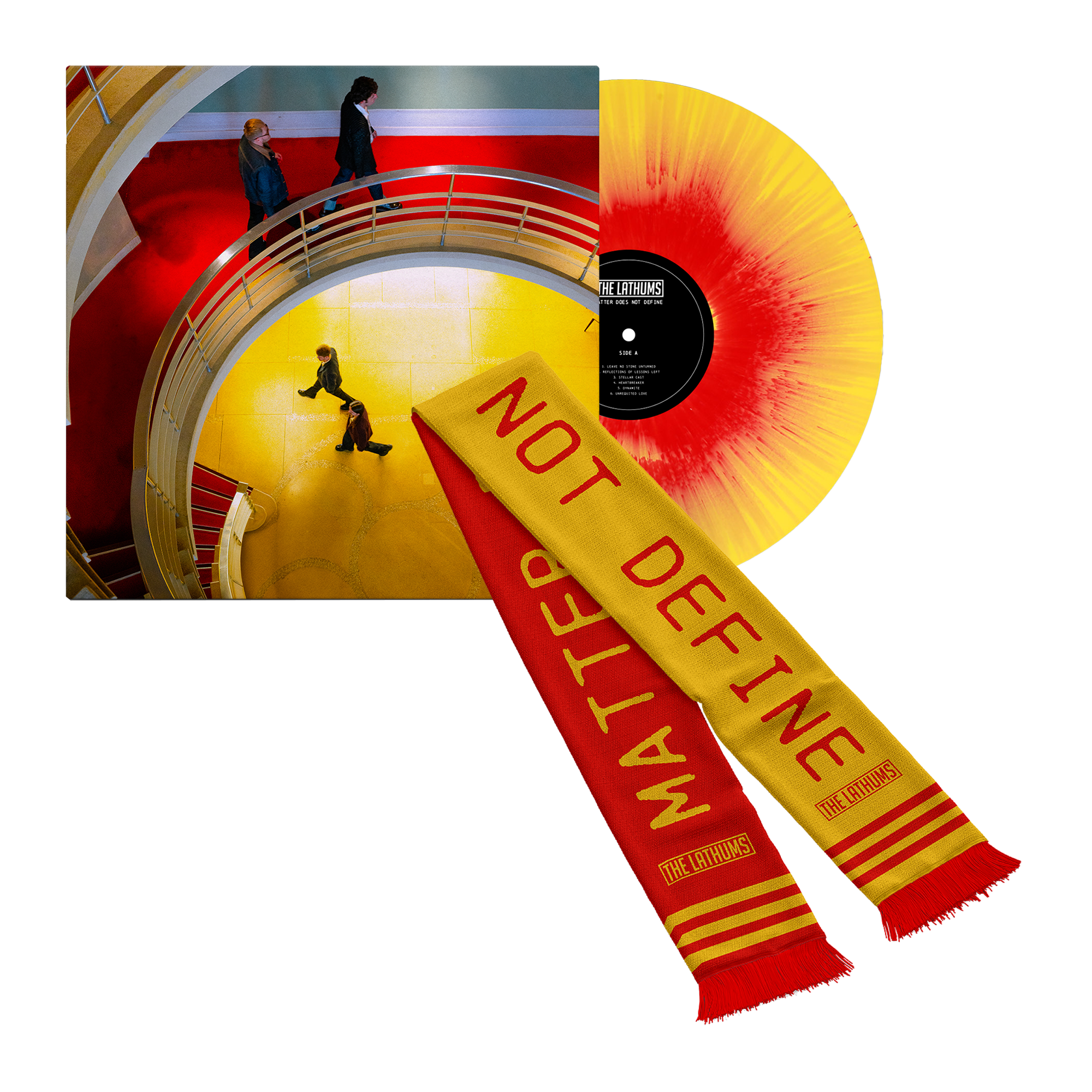 Matter Does Not Define: Artist Store Exclusive Red & Yellow Splatter Vinyl + Scarf Bundle